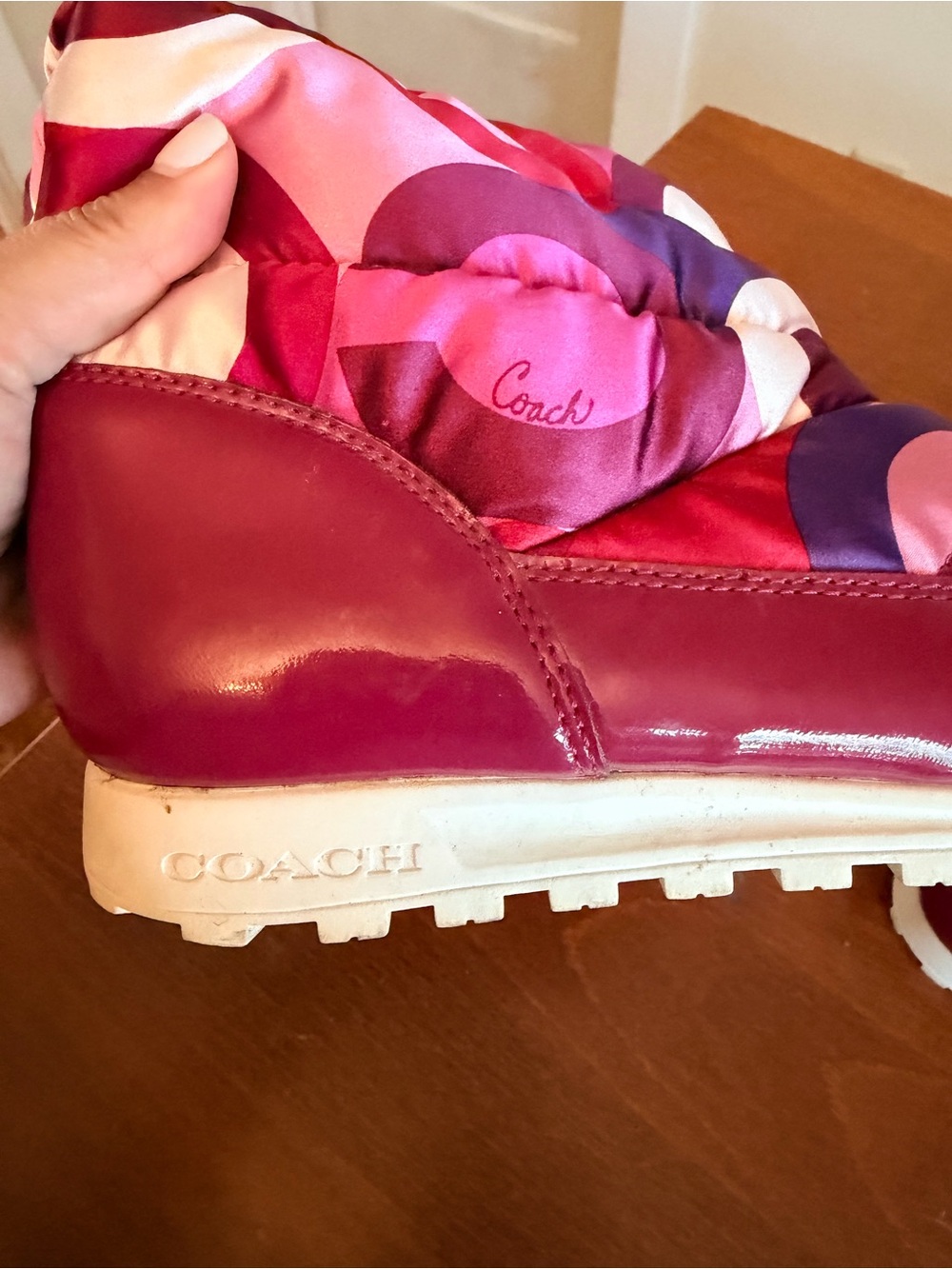 Coach Women’s Size 10B Pink Burgundy Geometric Puffer Boots - Picture 4 of 6
